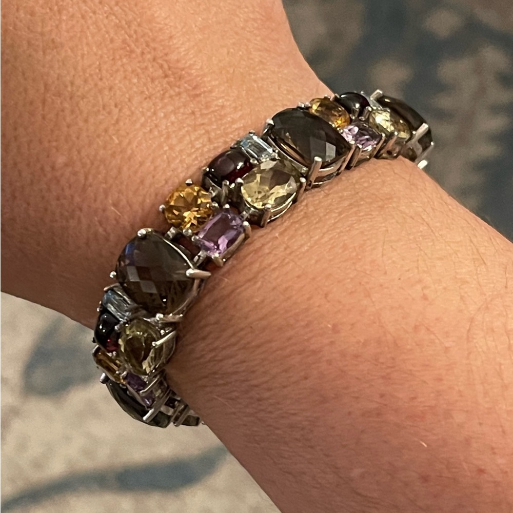 Multi Gemstone Heavy Solid Sterling Silver Bracel… - image 6
